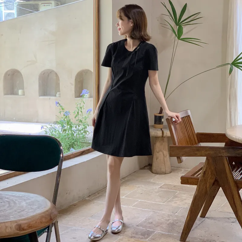 Fstudio Korean Style Petite Texture Cinched Waist Commute Short Sleeved Dress Women's-5