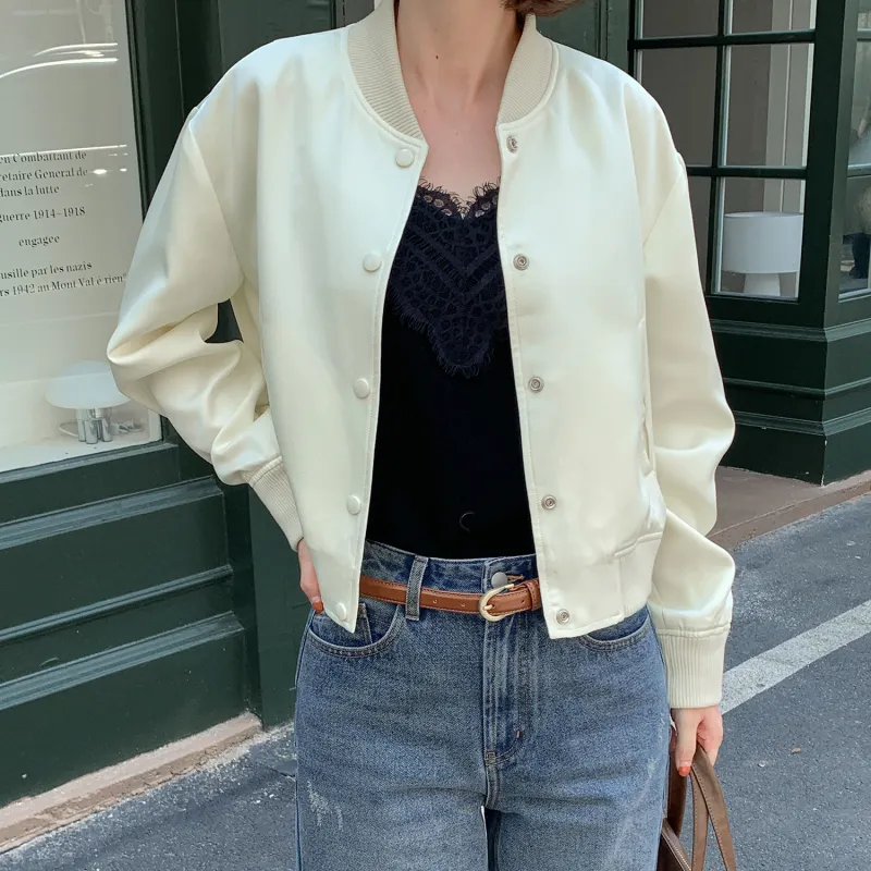 Fstudio Baseball Jacket Coat Women's Apricot-3