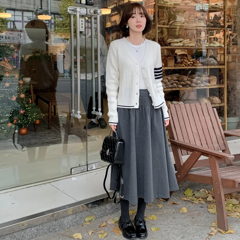 Fstudio Casual Long Skirts Women's Dark Gray-6
