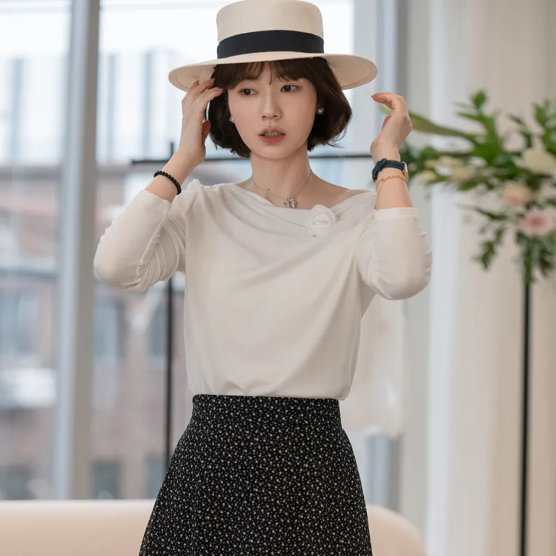 Fstudio Spring Korean Style Design Versatile Crew Neck Base Layer Shirt Women's-2