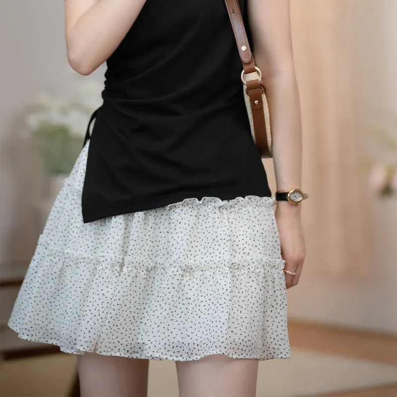 Fstudio Korean Style Polka Dot Soft And Elegant Outfit With Half Length Shirring Casual Short Skirts Women's-9