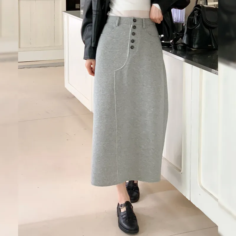 Fstudio Casual Long Skirts Women's Gray White-2
