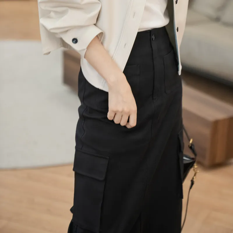 Fstudio Casual Long Skirts Women's Black-5