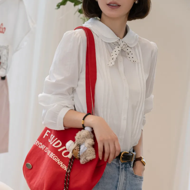 Fstudio Korean Minimalist Style Ruffle Collar Commute Versatile Long Sleeved Shirt Women's White-3