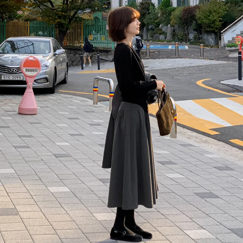 Fstudio Casual Long Skirts Women's Dark Gray-5