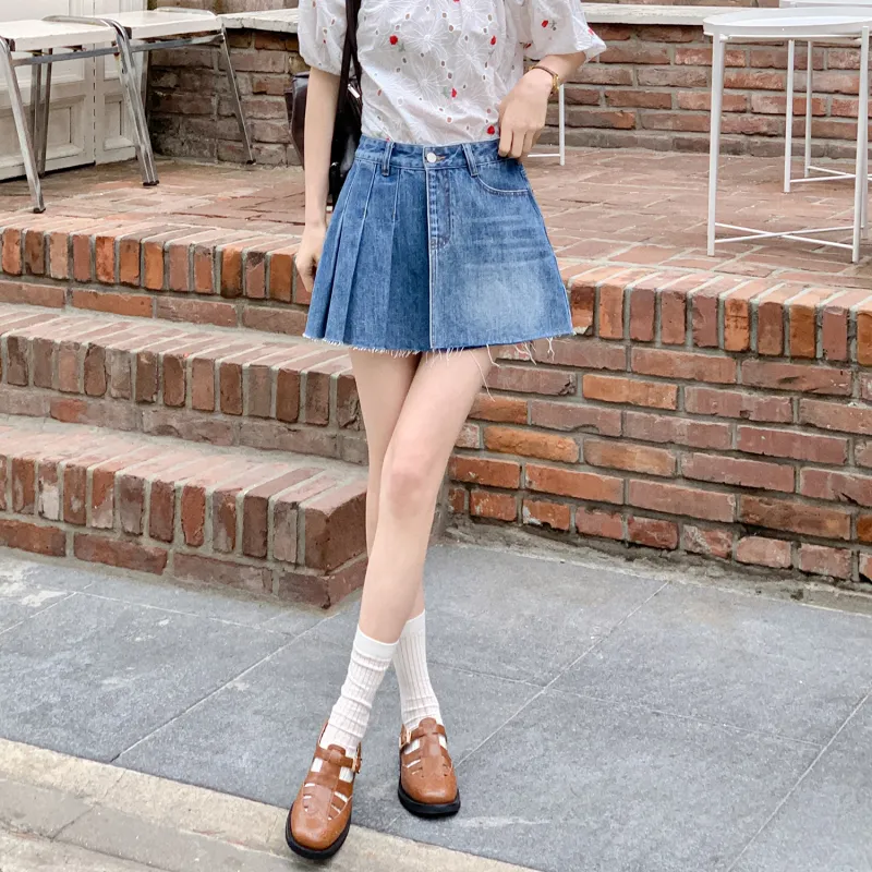 Fstudio Denim Short Skirts Women's Blue-2