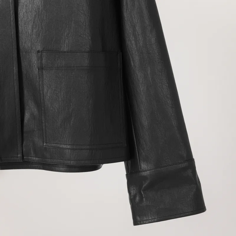 Fstudio Korean Style Premium Multicolor PU Leather Jacket & Coat Women's Black-7