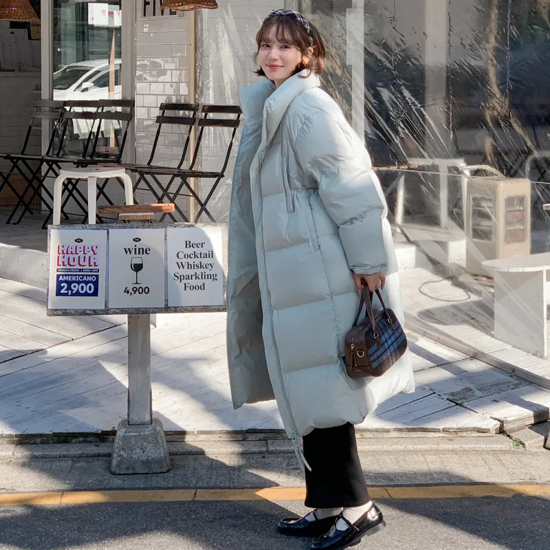 Fstudio Korean Style Stand Collar Solid Color 90 Fill Power White Duck Down Long Down Jacket Coat Women's-8