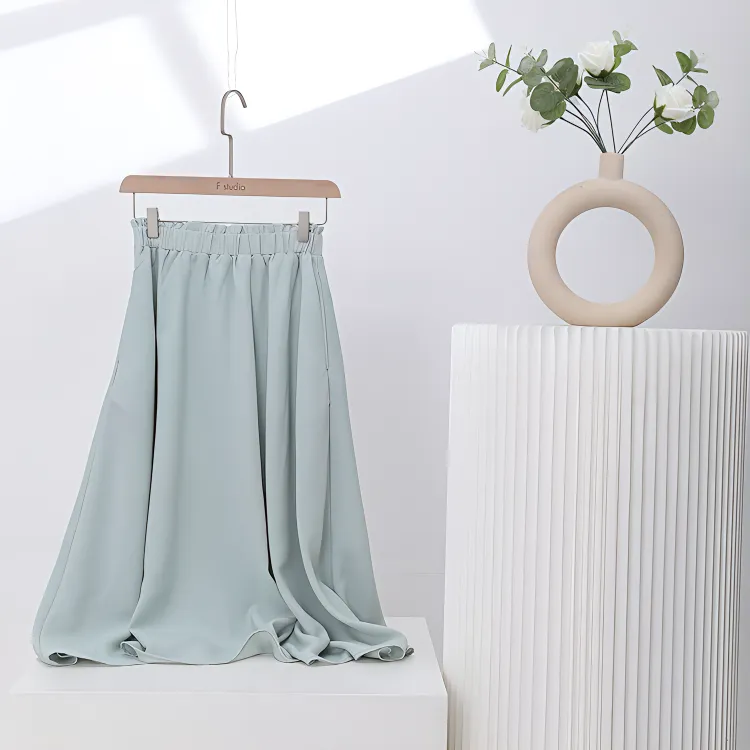 Fstudio Casual Long Skirts Women's Light Green-2