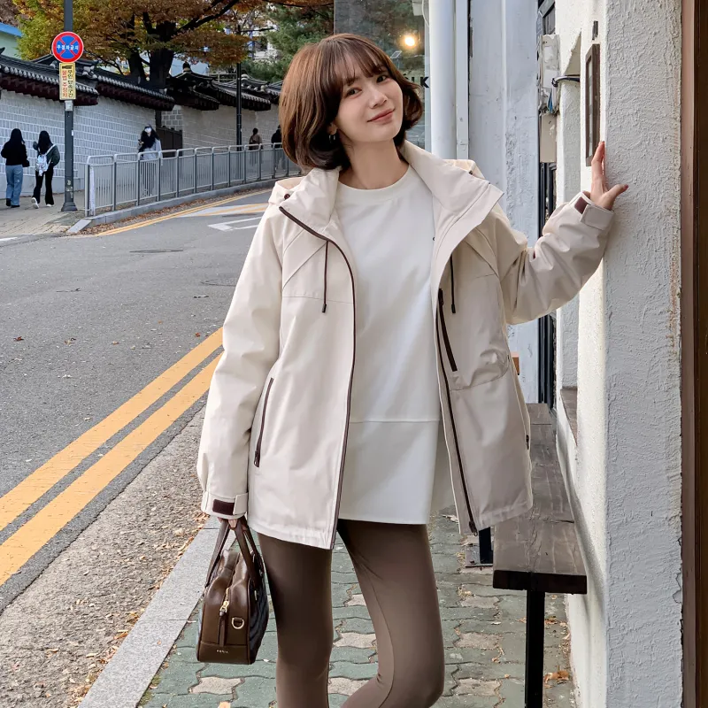 Fstudio Fall And Winter Korean Elegance Cropped Down Jacket Women's Beige-2