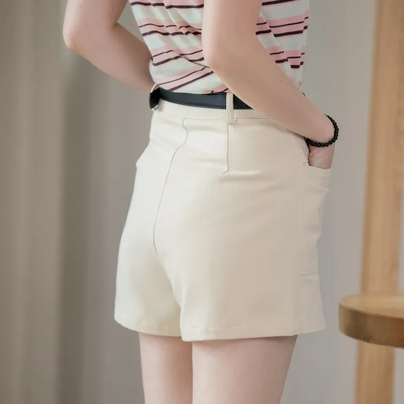 Fstudio Korean Style 100% Cotton High Rise Slimming Casual Shorts Women's Ecru-4