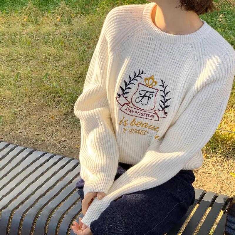 Fstudio Korean Petite Knitwear Commute Loose Fit Thickened Sweater Women's White-4