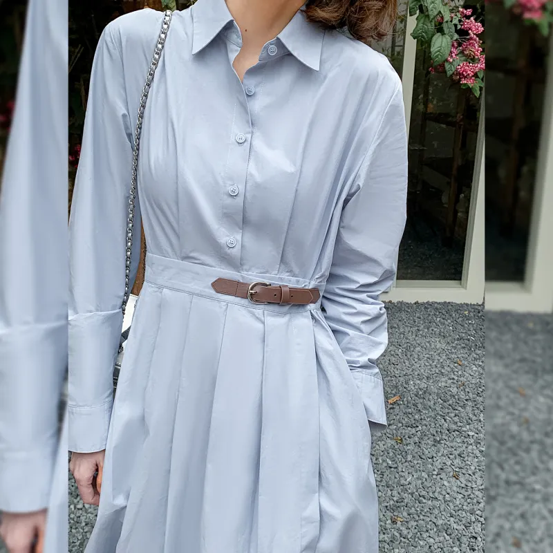 Fstudio Long Sleeved Shirt Dress Women's Blue-3