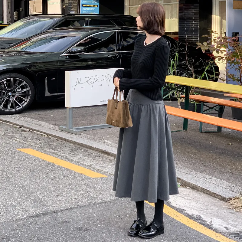 Fstudio Casual Long Skirts Women's Dark Gray-3