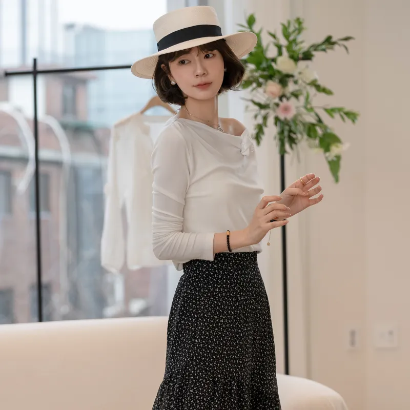 Fstudio Spring Korean Style Design Versatile Crew Neck Base Layer Shirt Women's-3