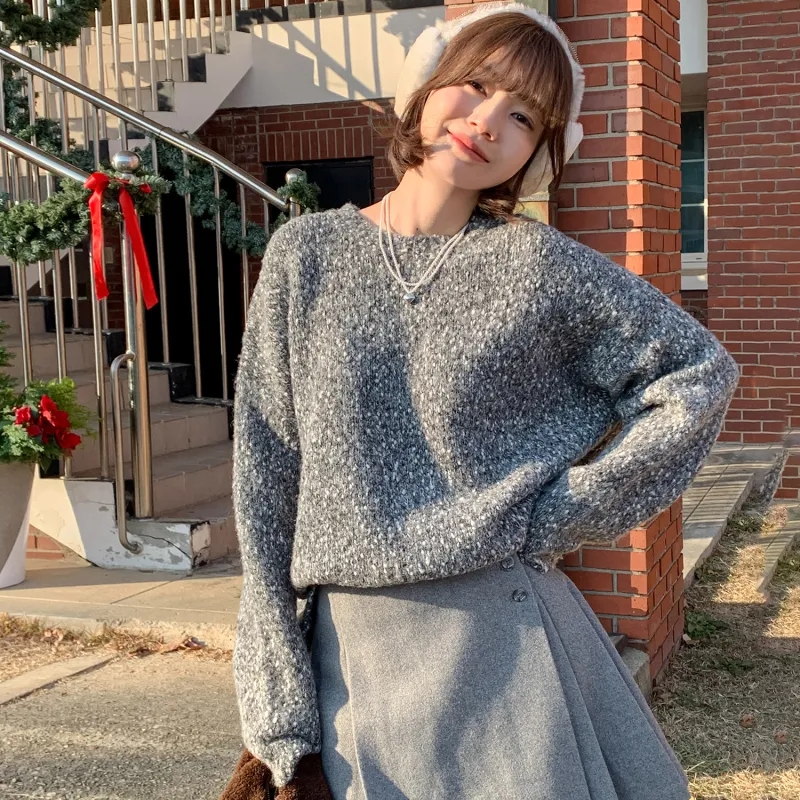 Fstudio Korean Commute Crew Neck Pullover Base Knitwear Women's Heather Gray-4