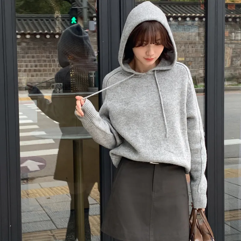 Fstudio Fall And Winter Korean Style Hooded Design Solid Color Inner Layer Wool Sweaters Women's-15