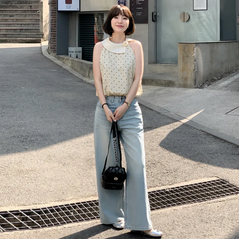 Fstudio Korean Style Elegance Luxury Streetwear Draped Straight Fit Casual Jeans Women's-6