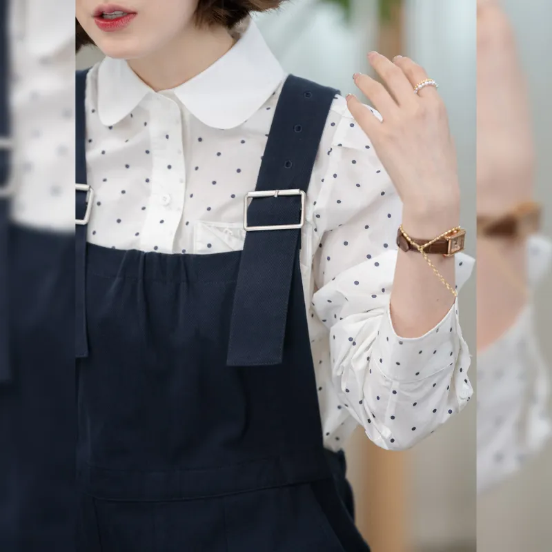 Fstudio Spring Korean Style 100% Cotton Versatile Lace Embroidery Long Sleeved Shirt Women's White-2