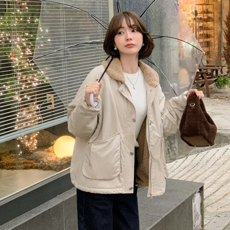 Fstudio Korean Petite Lambswool Coat Top Women's Light Khaki-5