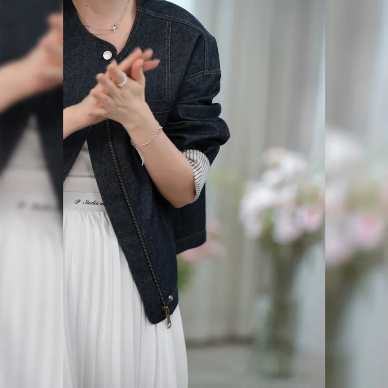 Fstudio Denim Jacket Women's Navy Blue-2