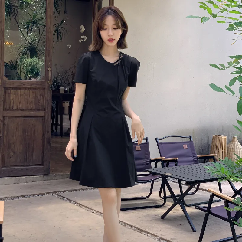 Fstudio Korean Style Petite Texture Cinched Waist Commute Short Sleeved Dress Women's-2