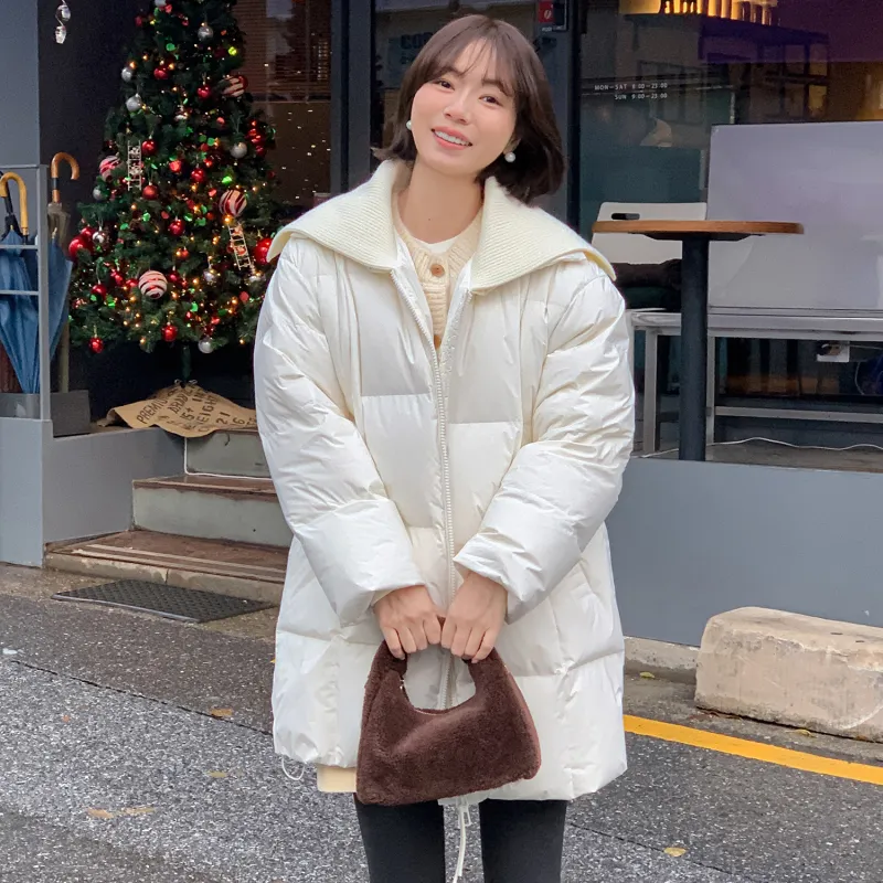 Fstudio Fall And Winter Korean Commute 90 Fill Power White Duck Down Long Down Jacket Coat Women's White-4