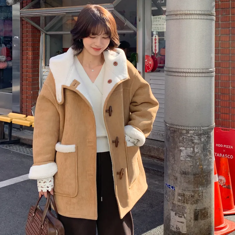 Fstudio Korean Petite Reversible Hooded Commute Relaxed Coat Women's Khaki-10