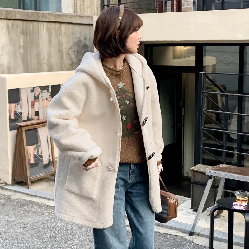 Fstudio Korean Style Laid Back Comfort Hooded Coat Women's White-4