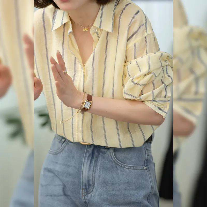 Fstudio Early Spring Korean Style Slimming Stripes Light Long Sleeved Shirt Women's-2