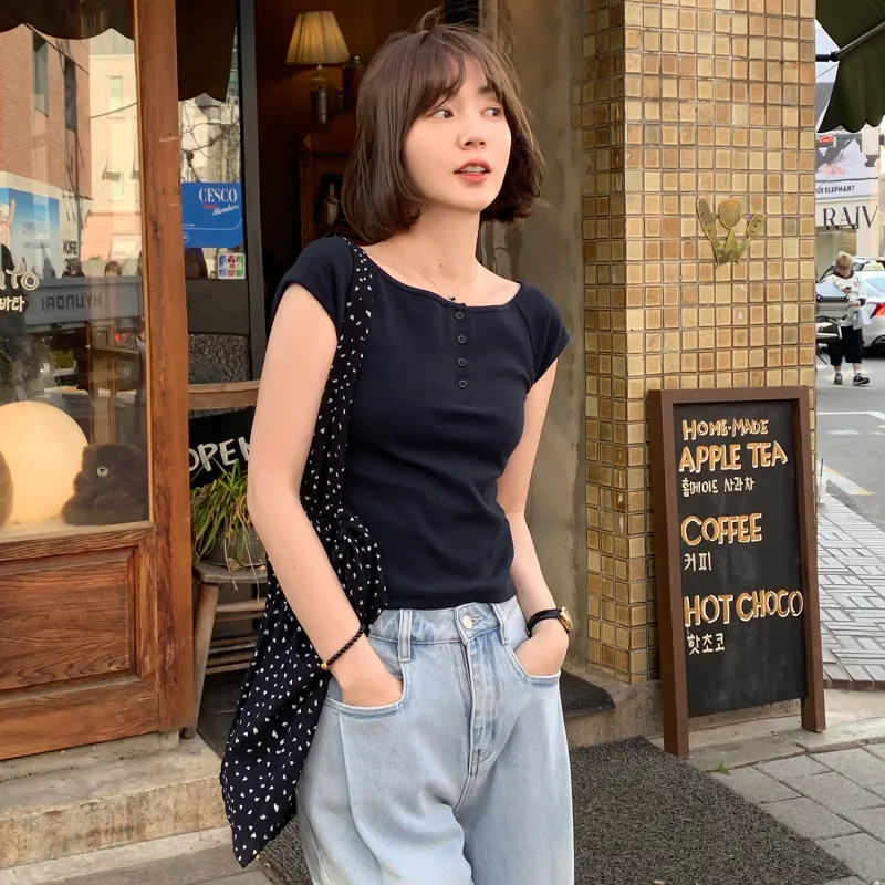 Fstudio Summer Crew Neck Fashion Solid Color Versatile Short Sleeved T Shirts Women's-3