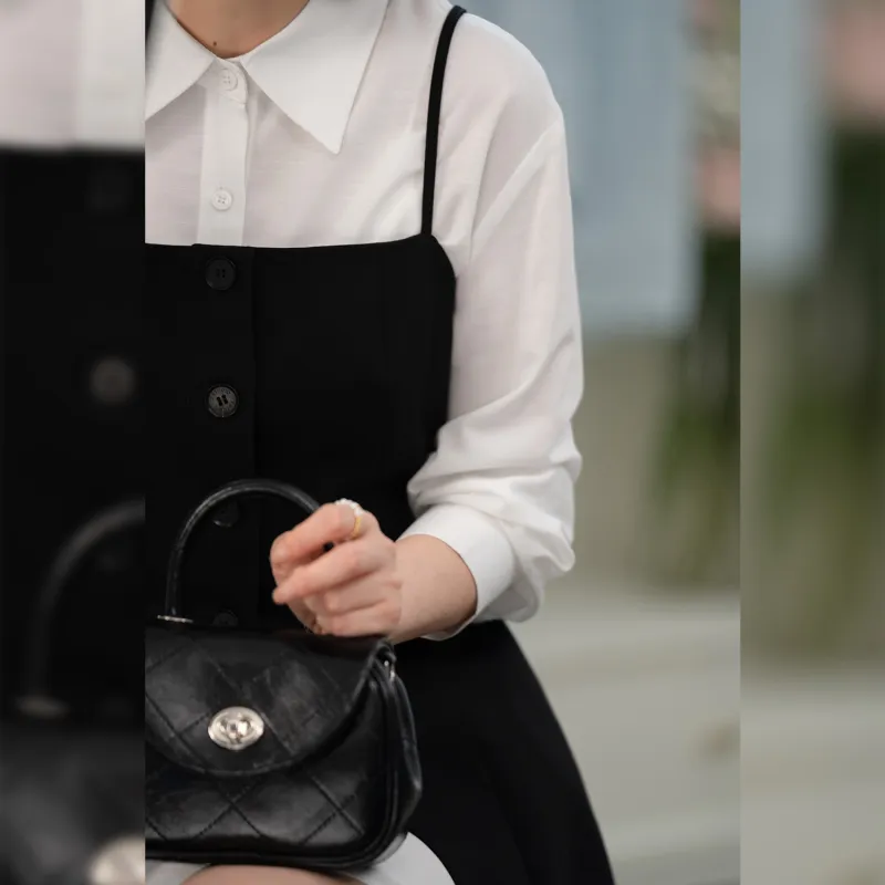 Fstudio Spring Korean Elegance Cinched Waist Stylish Shirt Matching Set Women's Black-4