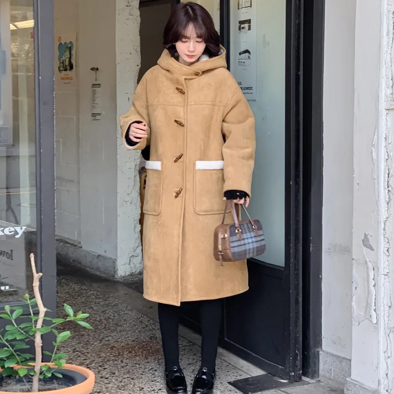 Fstudio Korean Petite Reversible Hooded Commute Relaxed Coat Women's Khaki-4