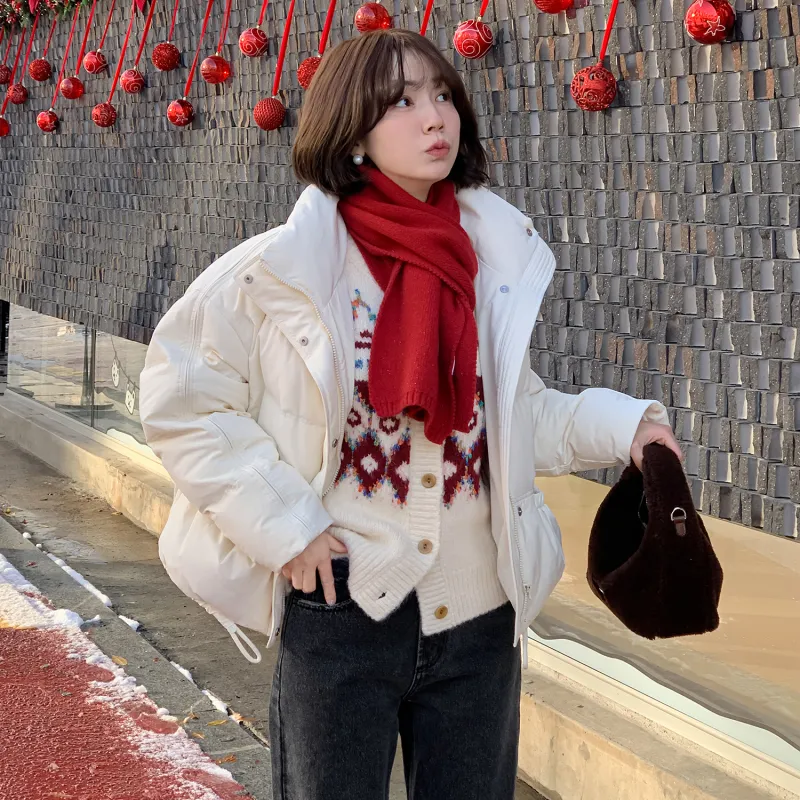 Fstudio Fall And Winter Korean Petite 90 Fill Power White Duck Down Cropped Down Jacket Coat Women's-3