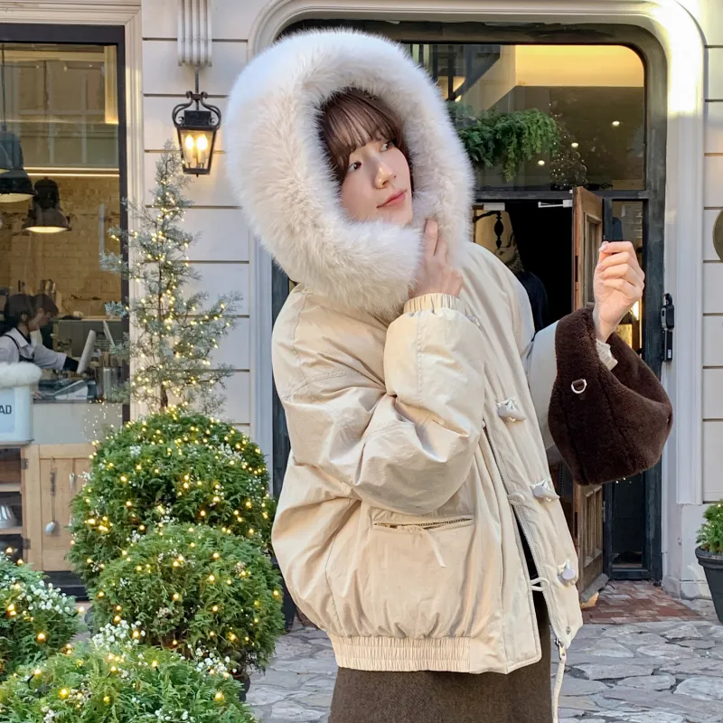 Fstudio Fall And Winter Korean Petite Cropped 90 Fill Power White Duck Down Coat Women's Khaki-3