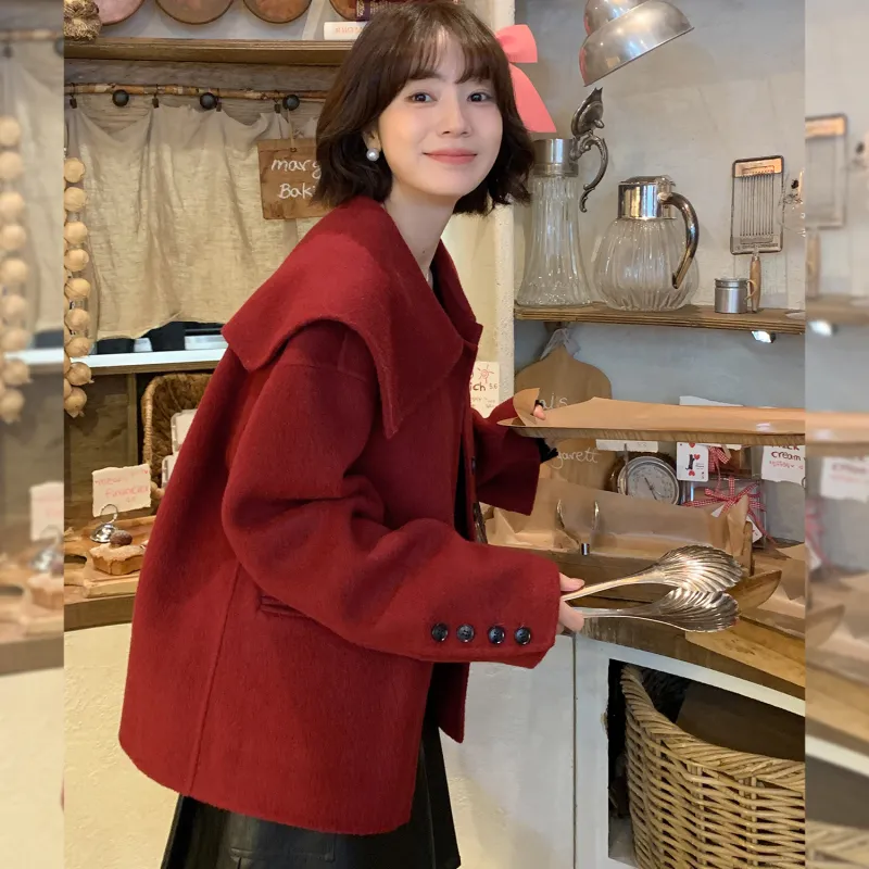 Fstudio Korean Style Languid Advanced Petite Wool Coat Women's Red-4