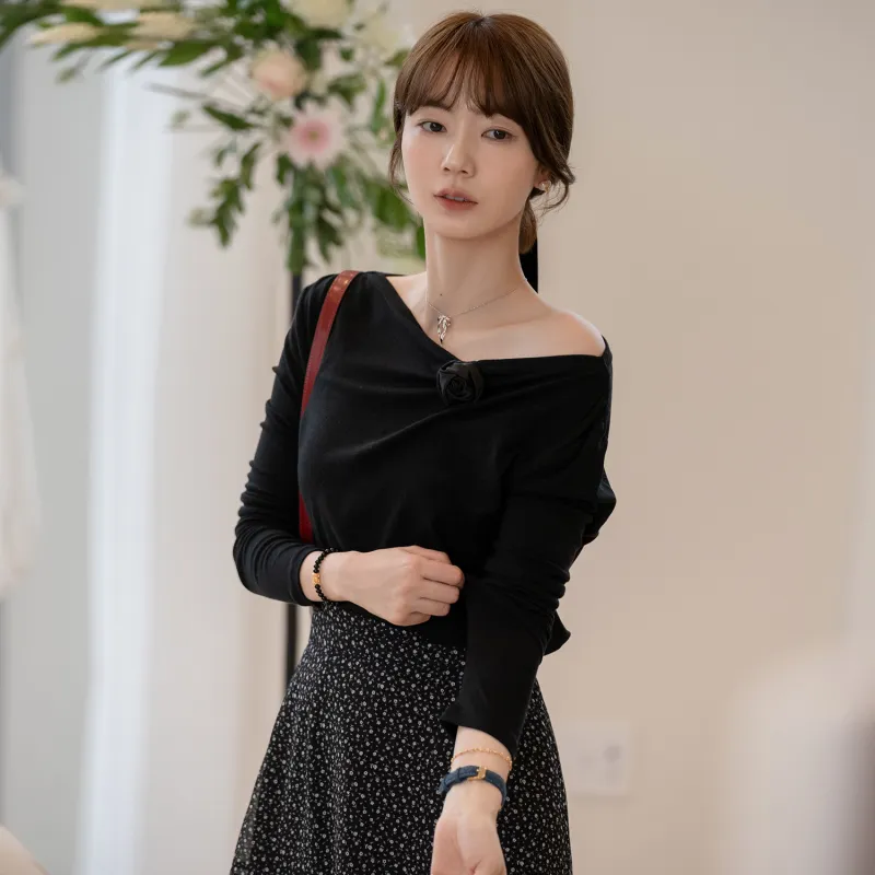 Fstudio Spring Korean Style Design Versatile Crew Neck Base Layer Shirt Women's-10