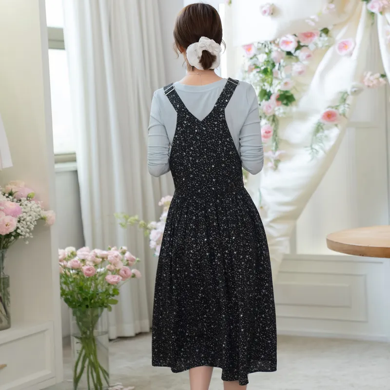 Fstudio Spring Korean Style Versatile Floral Fashion Bib & Brace Sleeveless Dress Women's Black-2