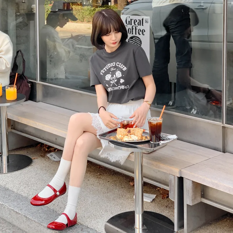 Fstudio Korean Style Commute Versatile 100% Cotton Print Short Sleeved T Shirts Women's-8
