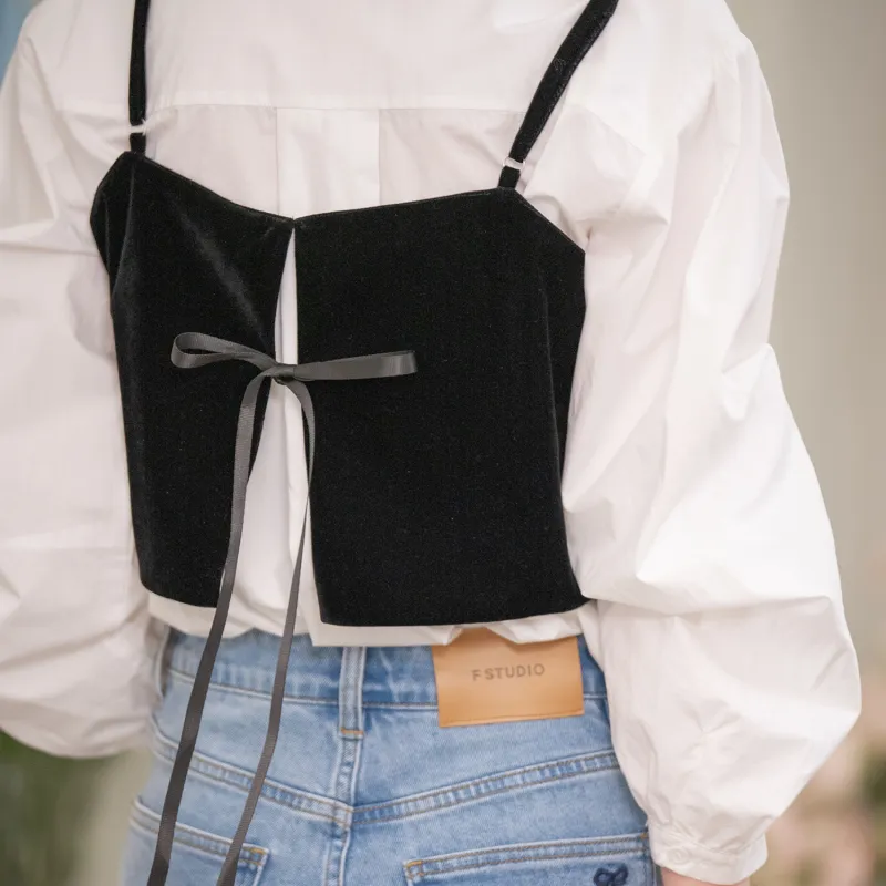 Fstudio Early Spring Korean Style Petite Layered Lazy Vest Tank Top Women's Black-2