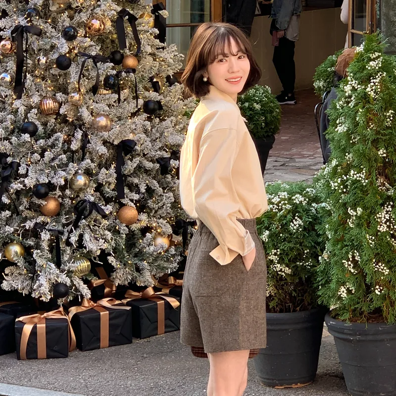 Fstudio Korean Petite Commute Vintage Sheep Wool Shorts Women's-4