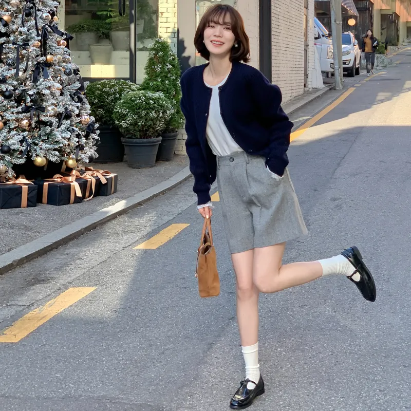 Fstudio Korean Petite Commute Vintage Sheep Wool Shorts Women's-11
