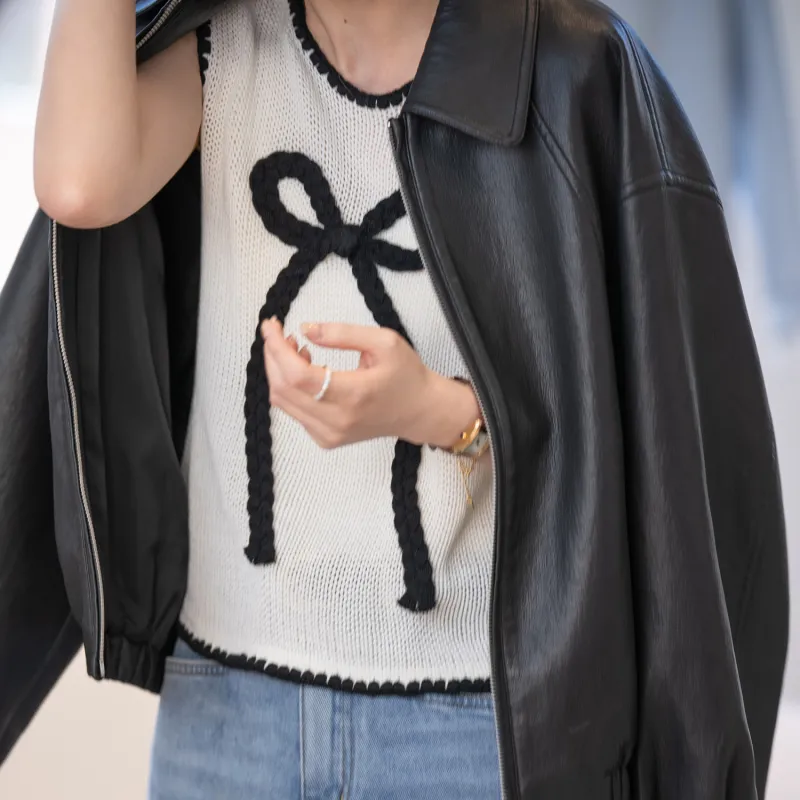 Fstudio Spring Korean Style Petite Embroidery Sleeveless Knitted Vest Women's White-4