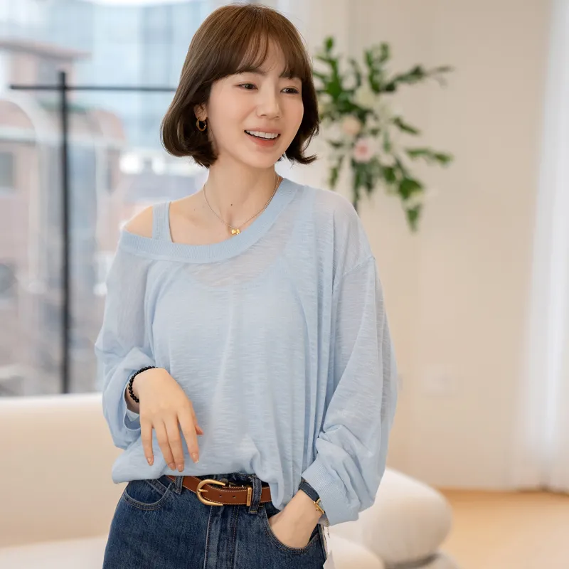 Fstudio Spring Korean Style Thin Knitted Fabric Layered Design Two Piece Set Top Women's-3