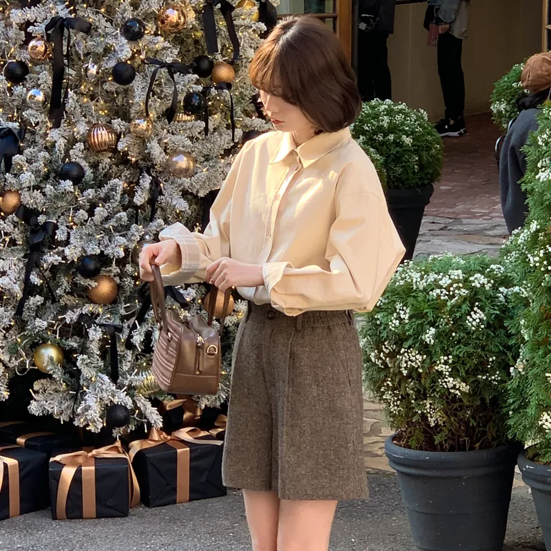 Fstudio Fall And Winter Korean Style Elegant Multicolor Shirt Women's Apricot-2
