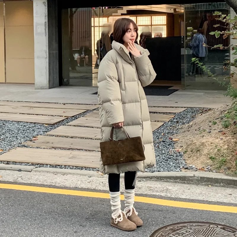 Fstudio Korean Style Stand Collar Solid Color 90 Fill Power White Duck Down Long Down Jacket Coat Women's-2