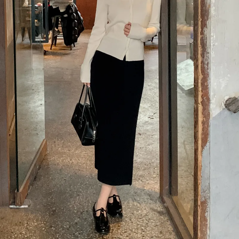 Fstudio Fall And Winter Elegance Design Half Length Knitted Skirt Women's Black-2