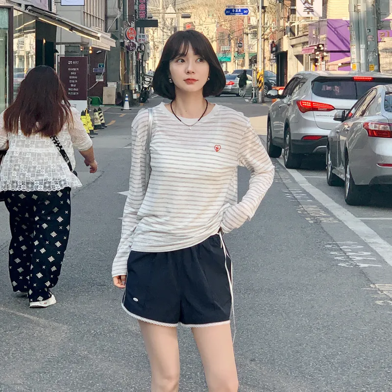 Fstudio Korean Style Stripes Loose Fit Thin Crew Neck Long Sleeved T Shirt Women's-8