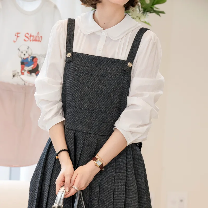 Fstudio Korean Minimalist Style Ruffle Collar Commute Versatile Long Sleeved Shirt Women's White-4