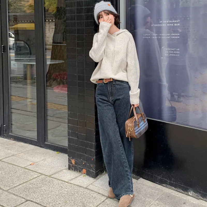 Fstudio Fall And Winter Korean Style Hooded Design Solid Color Inner Layer Wool Sweaters Women's-23